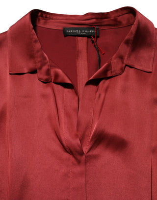 Langes Kleid aus burgunderrotem Azetat-Viskose-Satin