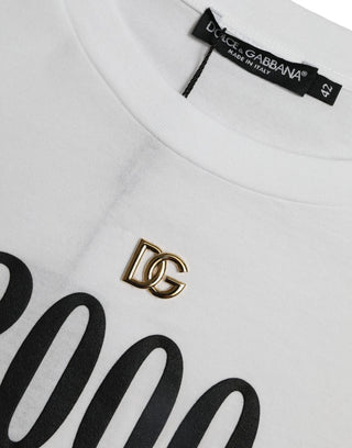 Weißes Baumwoll-T-Shirt mit 2000er-Jahre-Fashion-Print-Logo