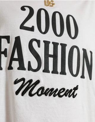 Weißes Baumwoll-T-Shirt mit 2000er-Jahre-Fashion-Print-Logo