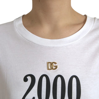 Weißes Baumwoll-T-Shirt mit 2000er-Jahre-Fashion-Print-Logo
