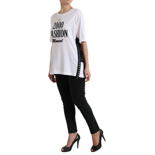 Weißes Baumwoll-T-Shirt mit 2000er-Jahre-Fashion-Print-Logo