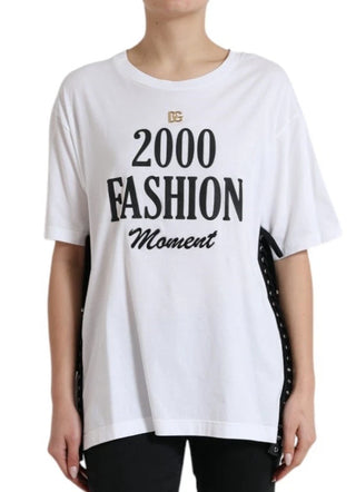 Weißes Baumwoll-T-Shirt mit 2000er-Jahre-Fashion-Print-Logo