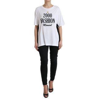 Weißes Baumwoll-T-Shirt mit 2000er-Jahre-Fashion-Print-Logo