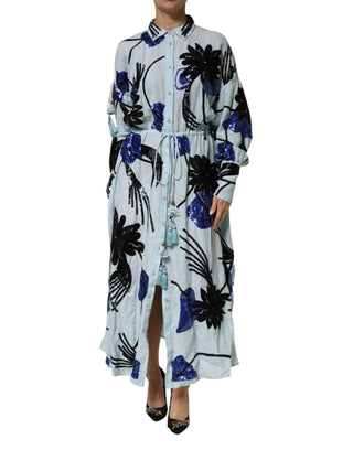 Blaues Pailletten-Hemd-Maxikleid