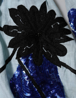 Blue Sequin Embellished Shirt Maxi Dress