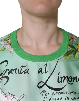 Grüner Pullover mit Zitronenprint aus Seide für Damen