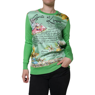 Suéter de mujer de seda verde con estampado de limón