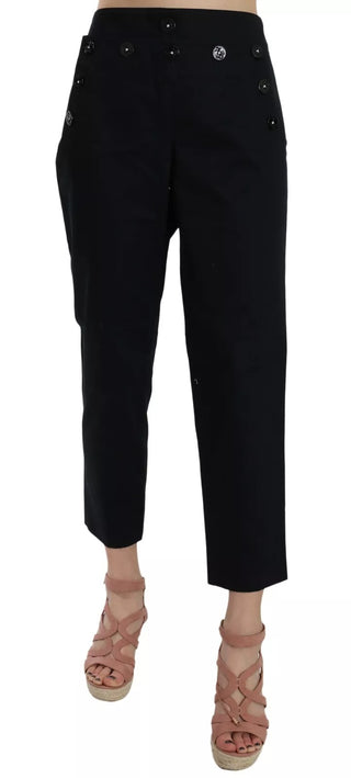 Pantalones Cortos con Botones Frontales Embellecidos Negros