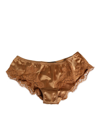Braune Spitzen Seidensatin Slip Höschen Unterwäsche