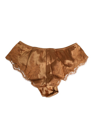Braune Spitzen Seidensatin Slip Höschen Unterwäsche