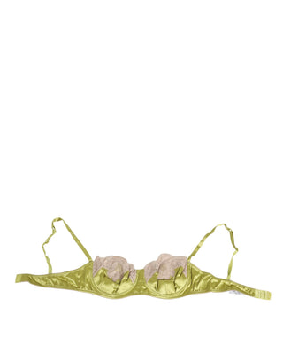 Lime Green Silk Satin Lace Padded Balconnet Underwear