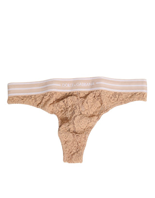 Beiger Spitzen-Tanga mit Logo-Gummibund