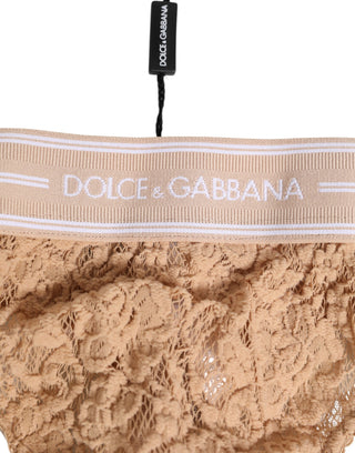 Beiger Spitzen-Tanga mit Logo-Gummibund
