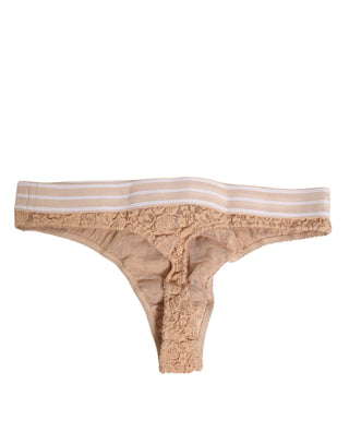 Beiger Spitzen-Tanga mit Logo-Gummibund