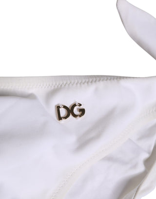 Weißes Bikiniunterteil mit seitlicher Schleife und Logo