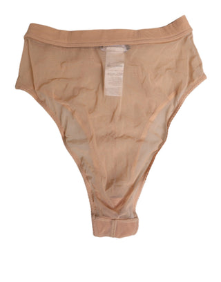 Beige transparente Mesh-High-Waist-Slips Unterwäsche