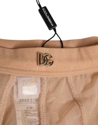 Beige transparente Mesh-High-Waist-Slips Unterwäsche
