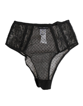 Schwarze Spitzen-Punkte-Mesh-High-Waist-Unterwäsche