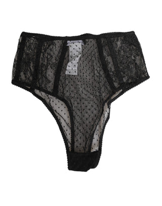 Schwarze Spitzen-Punkte-Mesh-High-Waist-Unterwäsche