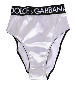 Weißer Satin Taillenhohe Damenunterwäsche mit schwarzem Logo