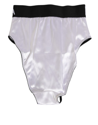 Weißer Satin Taillenhohe Damenunterwäsche mit schwarzem Logo