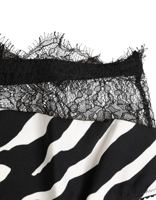 Ropa interior de cintura alta con ribete de encaje y estampado de cebra blanco y negro