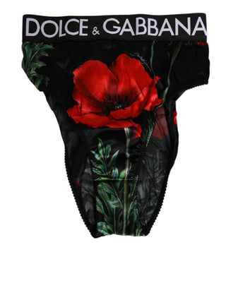 Schwarze Unterwäsche aus transparentem Mesh mit hohem Bund und Blumenmuster