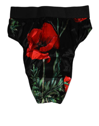 Schwarze Unterwäsche aus transparentem Mesh mit hohem Bund und Blumenmuster