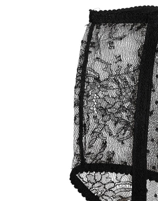 Schwarze, transparente Unterwäsche mit hohem Bund, Tupfen und Spitze