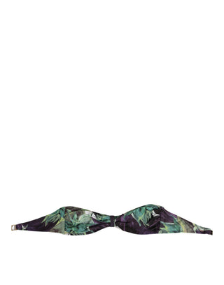 Lila-grüner Blätterprint Bandeau-Badeanzug