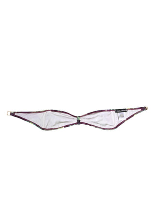 Lila-grüner Blätterprint Bandeau-Badeanzug
