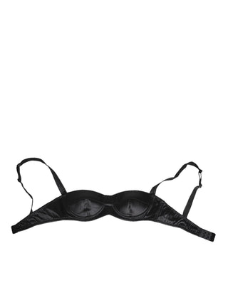 Schwarzer BH aus Seidensatin, ohne Bügel, Dessous