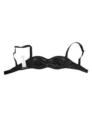 Schwarzer BH aus Seidensatin, ohne Bügel, Dessous