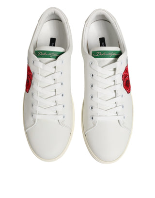 White Leather Rose Embroidery Low-Top  Shoes