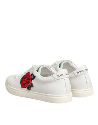 White Leather Rose Embroidery Low-Top  Shoes