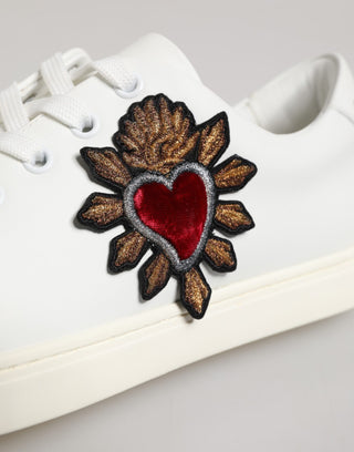 White Leather Sacred Heart Patch Sneakers Shoes