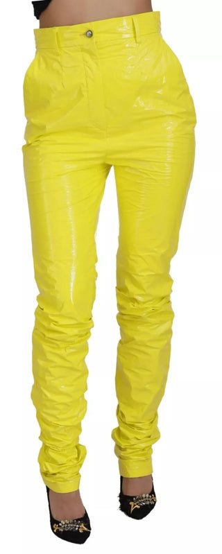Pantalones ajustados de cintura alta amarillos para mujer