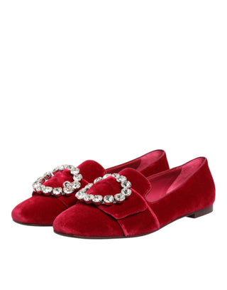 Rote Samt Kristall Schnallen Loafer Ballerinas