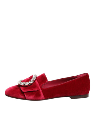 Rote Samt Kristall Schnallen Loafer Ballerinas