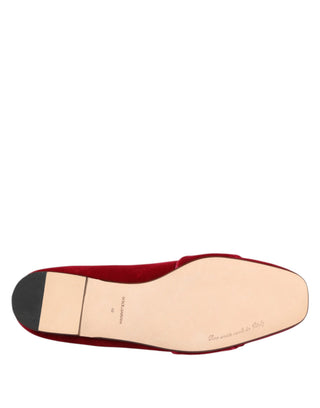 Rote Samt Kristall Schnallen Loafer Ballerinas