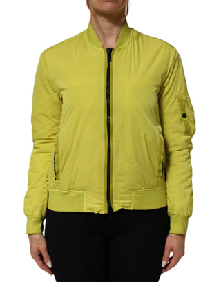 Gelbe Polyamid-Bomberjacke mit Reißverschluss für Damen
