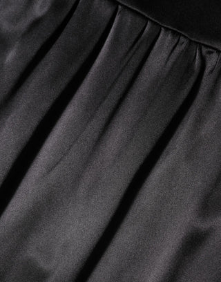 Schwarzes ärmelloses Mini-Kleid aus Seidenmischung mit Spitze