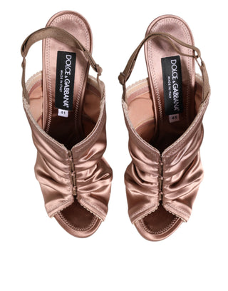 Bronze Satin Geraffte Slingback-Sandalen Schuhe