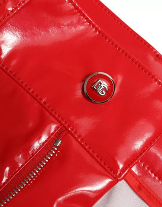 Red High Waist Skinny Trouser Shiny Pants
