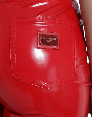 Red High Waist Skinny Trouser Shiny Pants