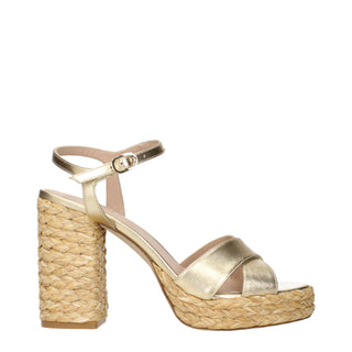 Goldfarbene Plateau-Sandalen aus Leder