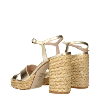 Goldfarbene Plateau-Sandalen aus Leder
