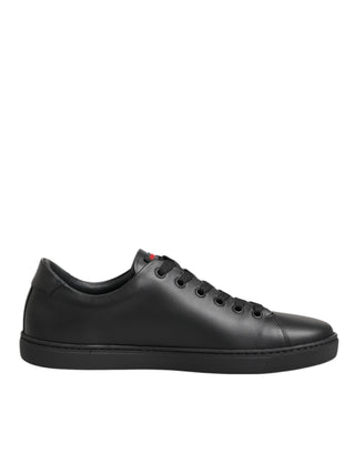 Black Leather Crystal Heart Low Top Sneakers  Shoes
