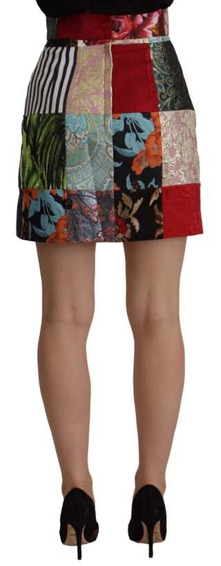 Mehrfarbiger A-Linien-Rock aus Polyester mit Patchwork-Muster