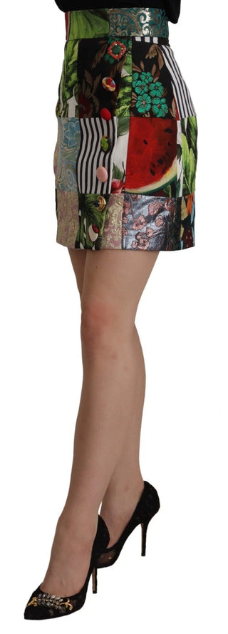 Mehrfarbiger A-Linien-Rock aus Polyester mit Patchwork-Muster